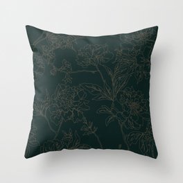 Emerald Vintage Chinoiserie Botanical Floral Toile Wallpaper Pattern Throw Pillow