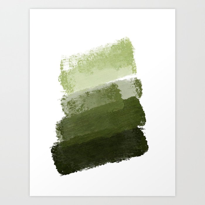 Abstract Brush Strokes in Shades of Green Art Print