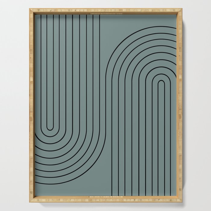 Minimal Line Curvature LXVII Neutral Teal Mid Century Modern Arch Abstract Serving Tray