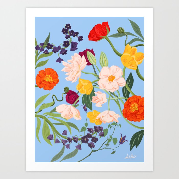 Poppy Garden Blue Art Print