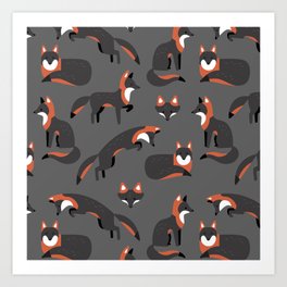 Grey Foxes Art Print