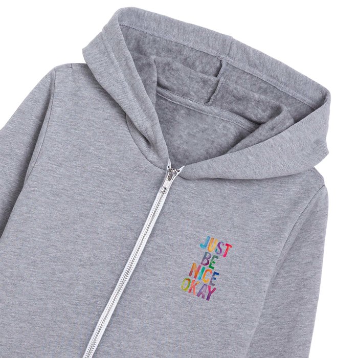 Just Be Nice Okay in Rainbow Watercolors Kids Zip Hoodie