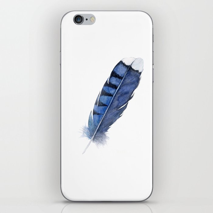 Blue Jay Feather , Blue Feather, Watercolor Feather, Watercolor painting by Suisai Genki iPhone Skin