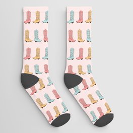 Cowgirl Boots and Daisies, Blush Pink, Mint, Cute Pastel Cowboy Pattern Socks