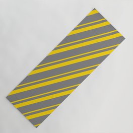 [ Thumbnail: Yellow & Grey Colored Stripes/Lines Pattern Yoga Mat ]