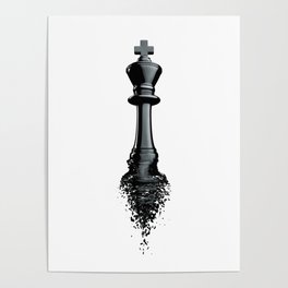 Farewell to the King / 3D render of chess king breaking apart Poster