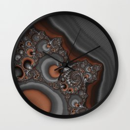 Fantastic Fractal Digital Art Copper Grey Wall Clock
