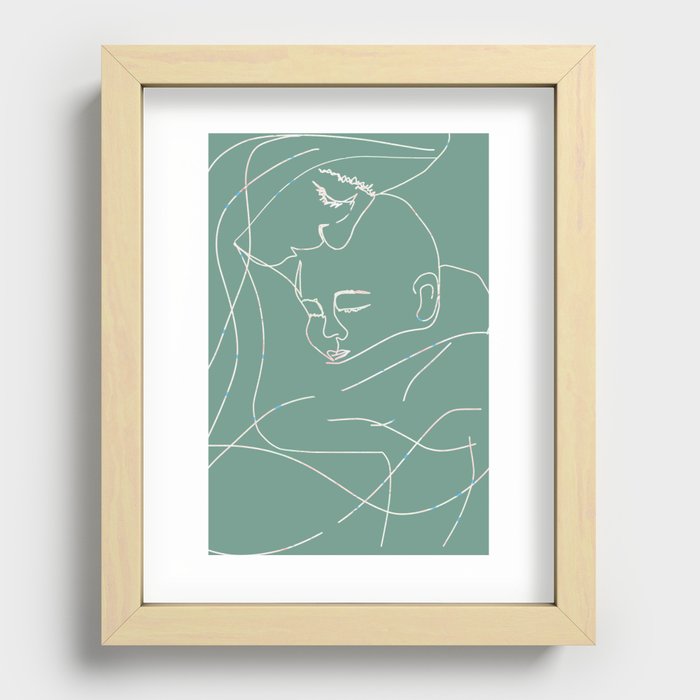 Mother and Baby Line Drawing Recessed Framed Print