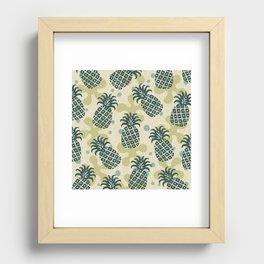 Tiki Pineapple 521 Green Blue and Beige Recessed Framed Print