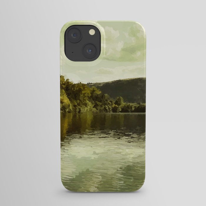Vintage summertime mountain lake landscape iPhone Case
