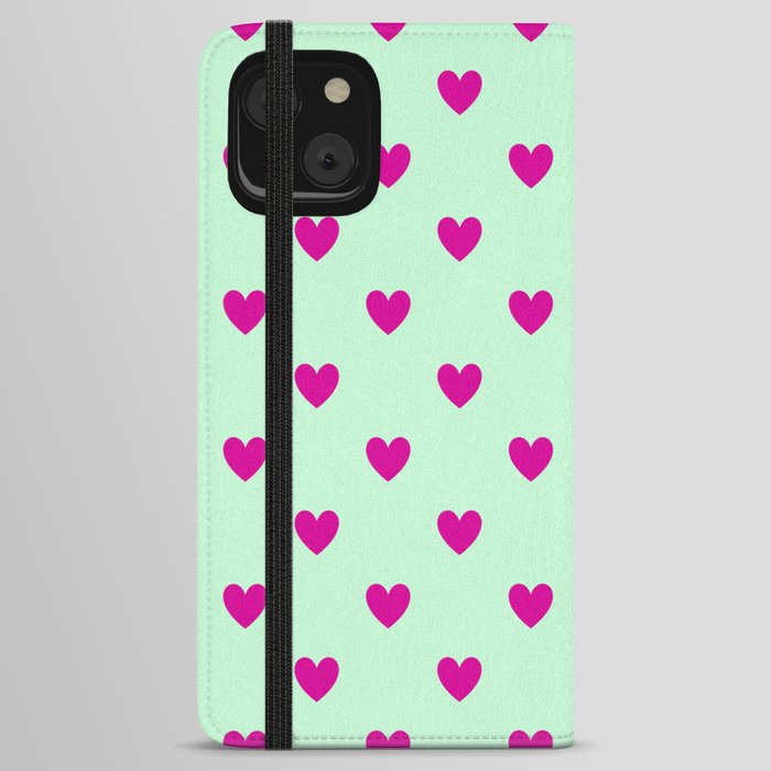 Sweet Hearts - magenta on mint green iPhone Wallet Case