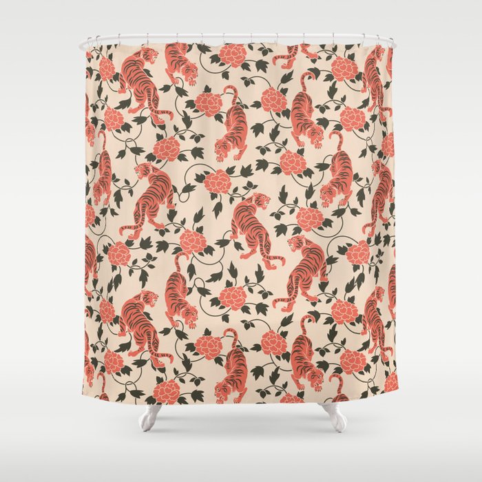 Chinese Tigers Retro Floral Pattern Shower Curtain