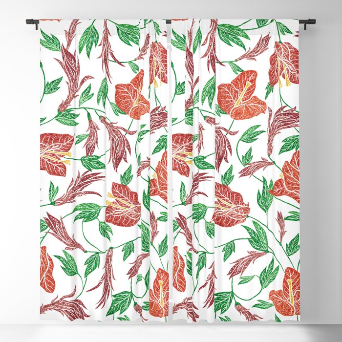 Rust Red Tropical Flowers Pattern, Rust Red Curtains