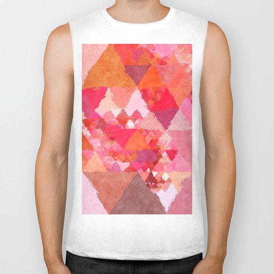 Into the heat - Pink and red watercolor Triangle pattern Biker Tank