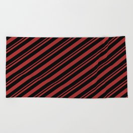 [ Thumbnail: Brown & Black Colored Lines Pattern Beach Towel ]