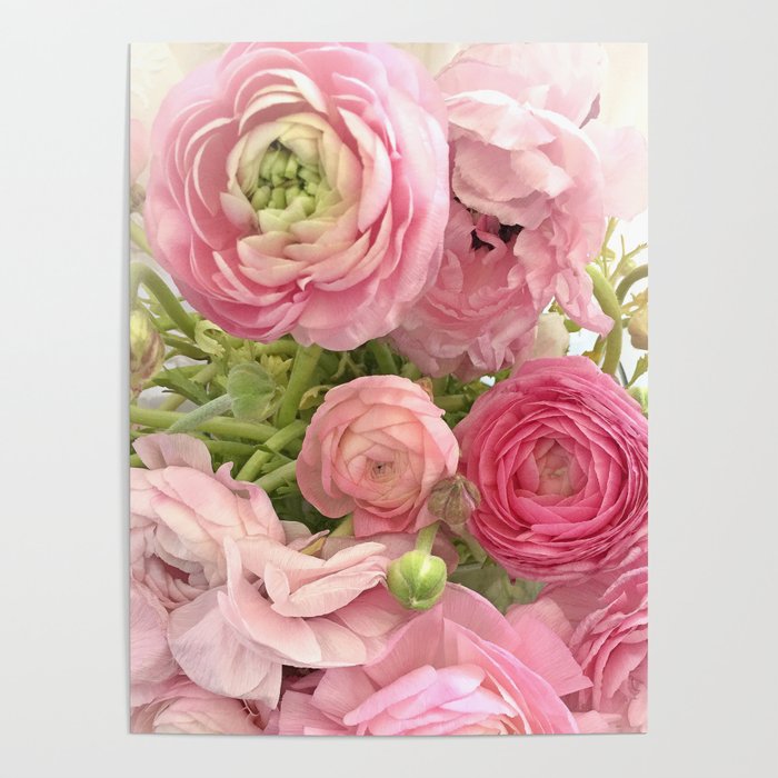 Shabby Chic Cottage Ranunculus Peonies Roses Floral Print & Home Decor Poster