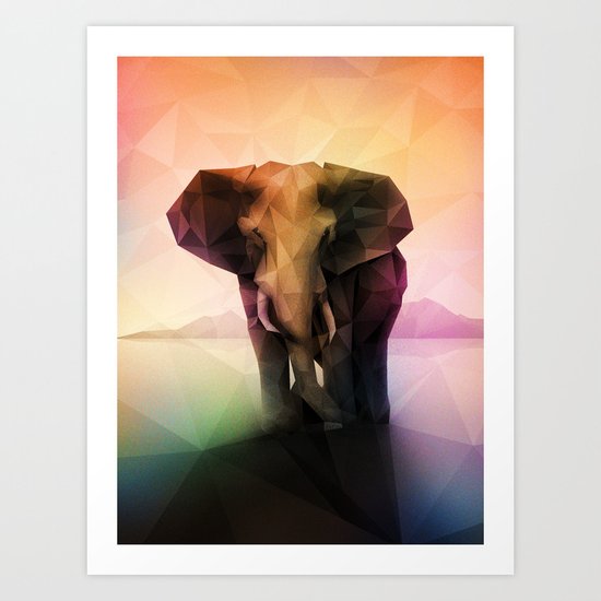 Elephant (Low Poly Multi) Art Print