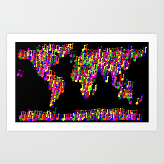 World Map Music Notes Art Print