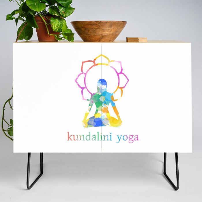 Kundalini Yoga and meditation watercolor quotes in rainbow colors Credenza