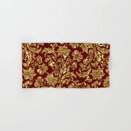 Red & Gold Floral Damasks Pattern Hand & Bath Towel