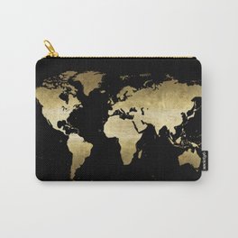 gold foil world map on black background Carry-All Pouch