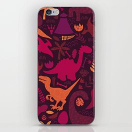 Dino Silhouette Doodle Pattern Red iPhone Skin