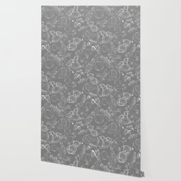 Grey and White Toys Outline Pattern Wallpaper