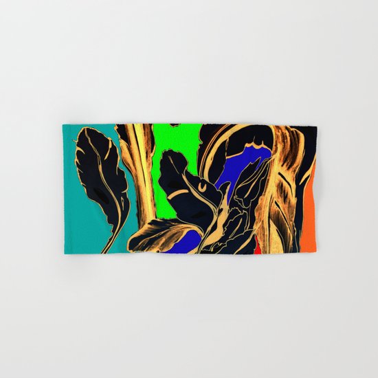 Blue Green Orange Black and Gold, Stand Up Red Hand & Bath Towel