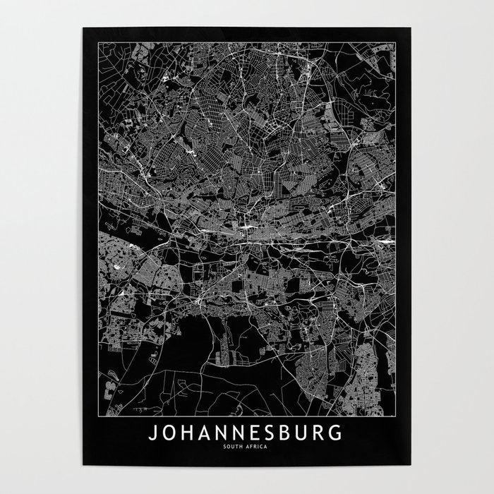 Johannesburg Black Map Poster