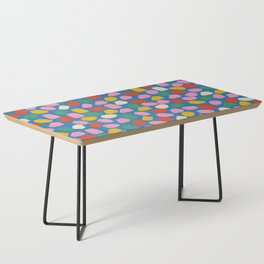 Ink Dot Mosaic Pattern in Rainbow Pop Colors on Bright Blue Coffee Table