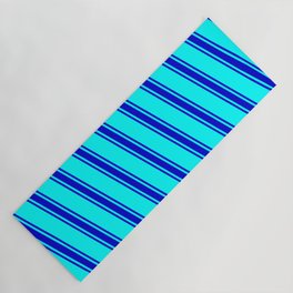 [ Thumbnail: Cyan & Blue Colored Lined/Striped Pattern Yoga Mat ]