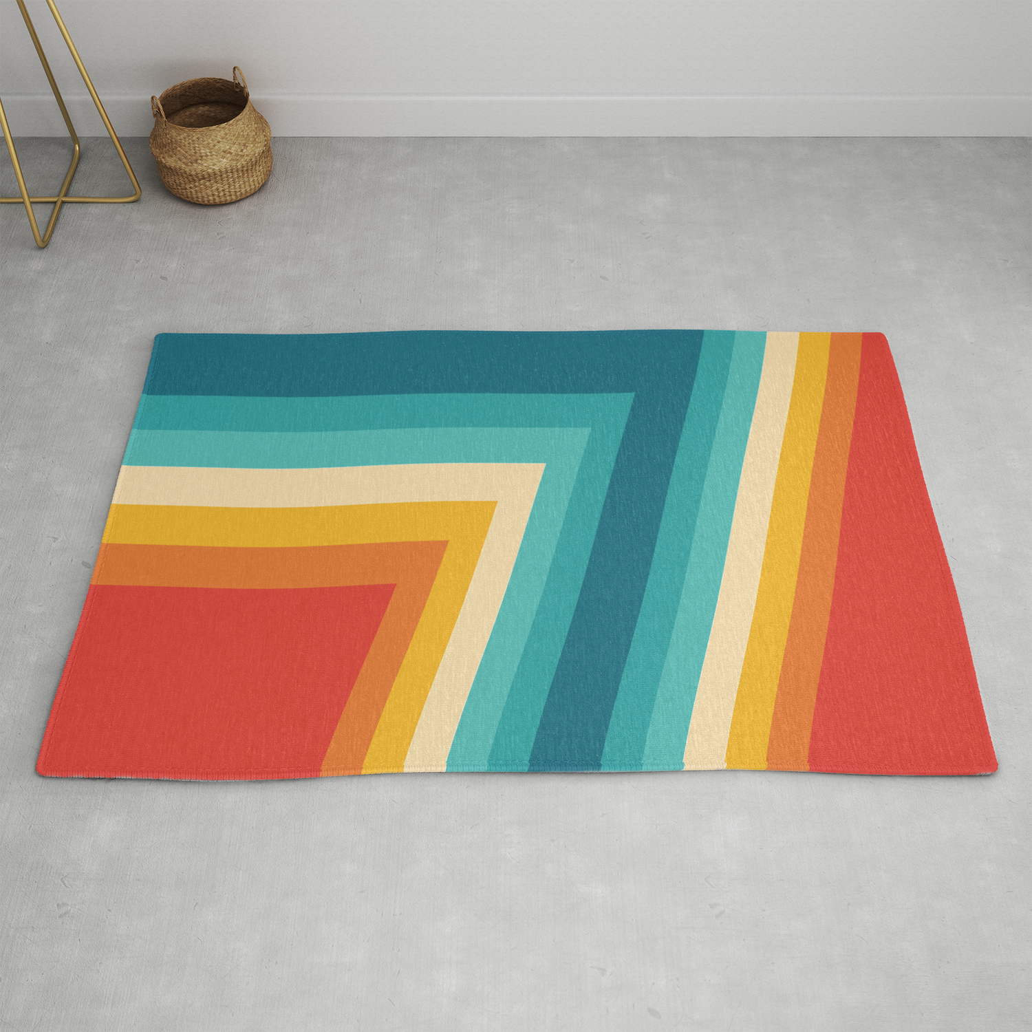 Colorful Retro Stripes 70s 80s Abstract Design Rug By Pelaxy