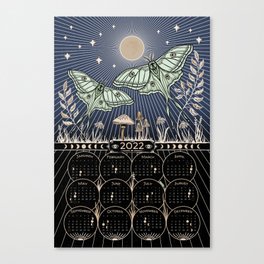 Luna Moths with moon and mushrooms - art and 2022 Lunar calendar (Northern Hemisphere) Canvas Print