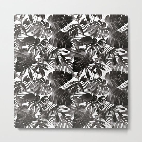 palm leaves grey seamless pattern Metal Print