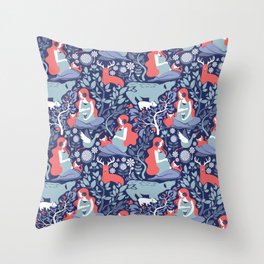 Mother Nature Scandinavian Inspiration // navy background blue and coral details Throw Pillow