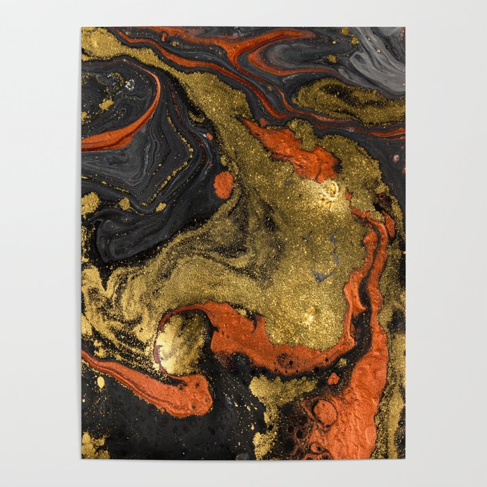 Gold 8x8 Black Orange Fluid Art WHOOPS Abstract Acrylic Pour Painting on Canvas