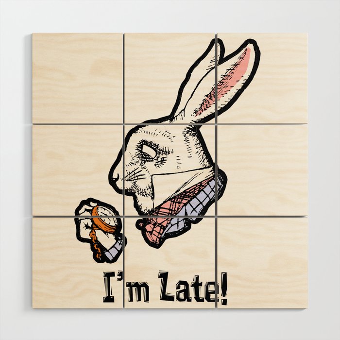 I'm Late! The White Rabbit from Alice in Wonderland black & white version Wood Wall Art