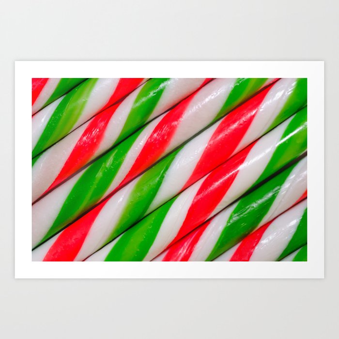 Red and Green Candy Canes Diagonal Stripes Art Print by Patterns Soup