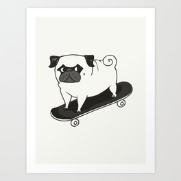 Skateboarding Pug Art Print