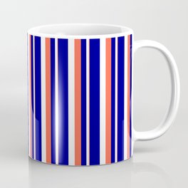 [ Thumbnail: Red, White, and Dark Blue Colored Stripes Pattern Coffee Mug ]