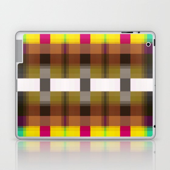 geometric symmetry pixel square pattern abstract background in yellow pink green Laptop & iPad Skin