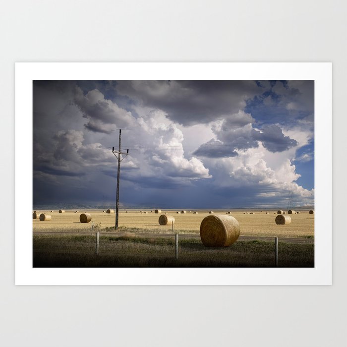 Summer Hay Bale Harvest in Late Afternoon Art Print