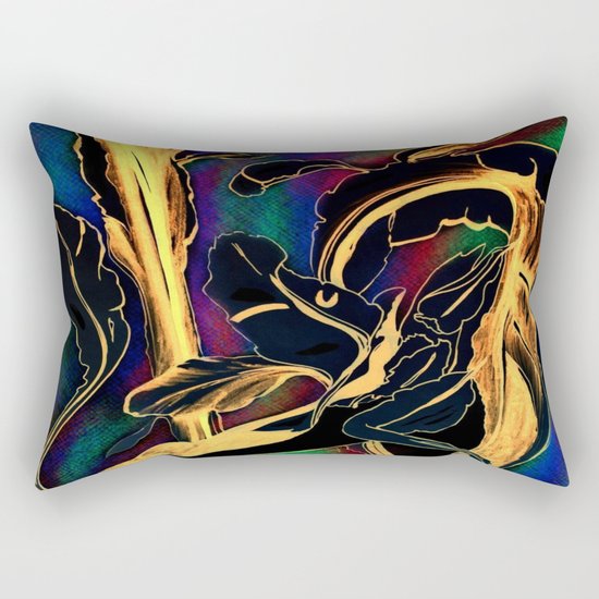 Blue Succulent Colorful Night, Black and Gold Rainbows Rectangular Pillow