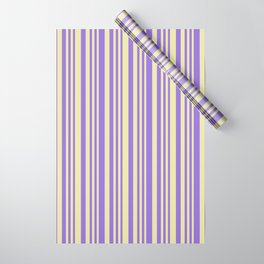[ Thumbnail: Pale Goldenrod and Purple Colored Stripes/Lines Pattern Wrapping Paper ]
