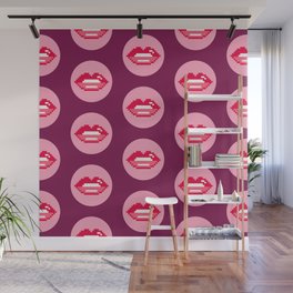 Valentine's retro pixel lips circles burgundy Wall Mural