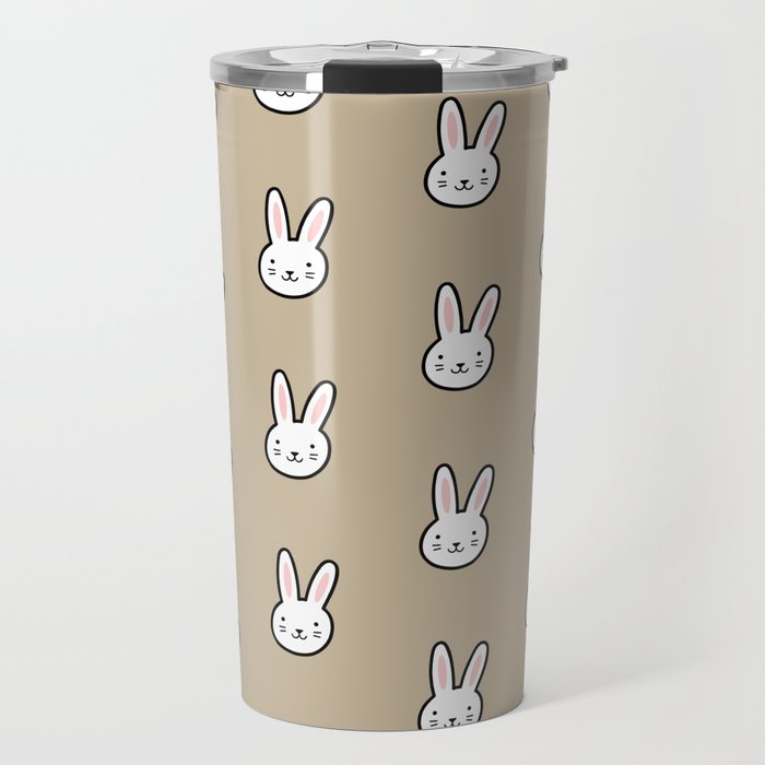 Cute Bunny Pattern (Tan) Travel Mug