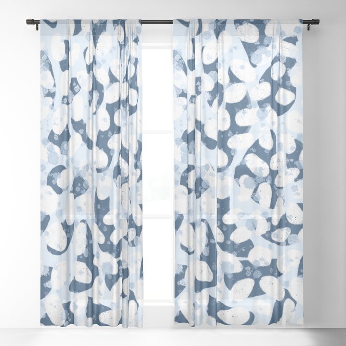 Abstract Leopard Navy Light Blue White Sheer Curtain By