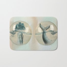 The Battle - Captain Ahab and Moby Dick Bath Mat | Animal, Bubbles, Vintage, Graphicdesign, People, Ahab, Classicnovel, Mobydick, Ship, Sailingship 