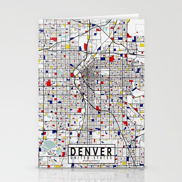 Denver City Map of the United States Mondrian Stationery Cards by