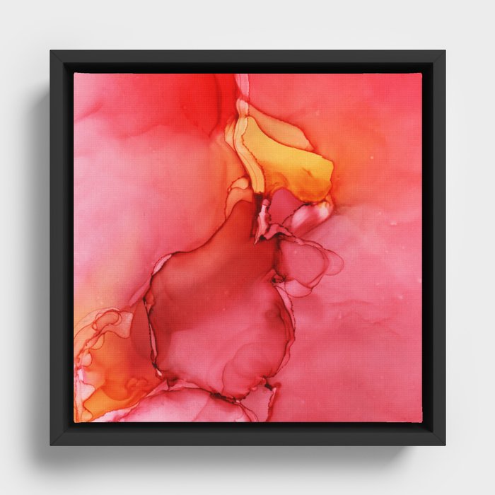 Red abstract alcohol ink Framed Canvas